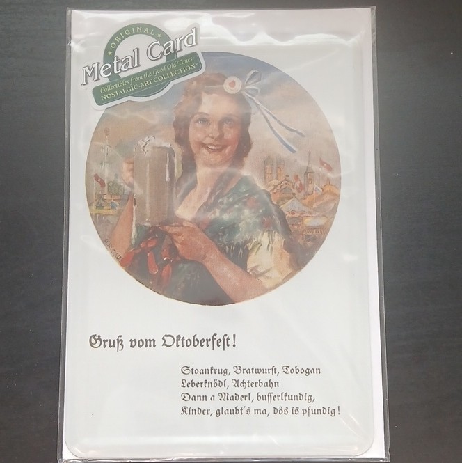metal card with envelope “Gruß vom Oktoberfest” Breweriana metal card with envelope “Gruß vom Oktoberfest” Breweriana