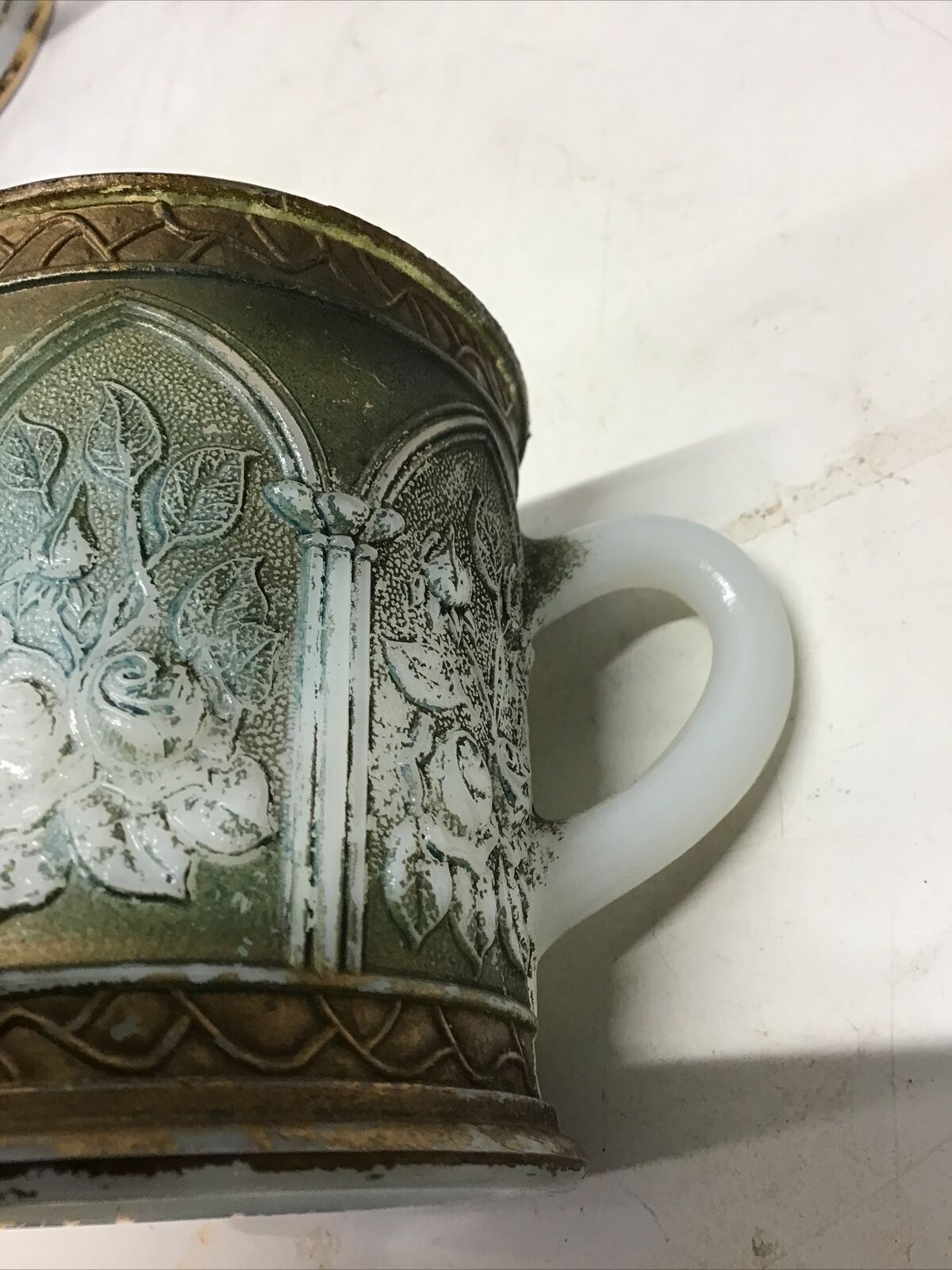 Antique Atterbury? Shaving Mug White Milk Glass Architecture Column Decorations