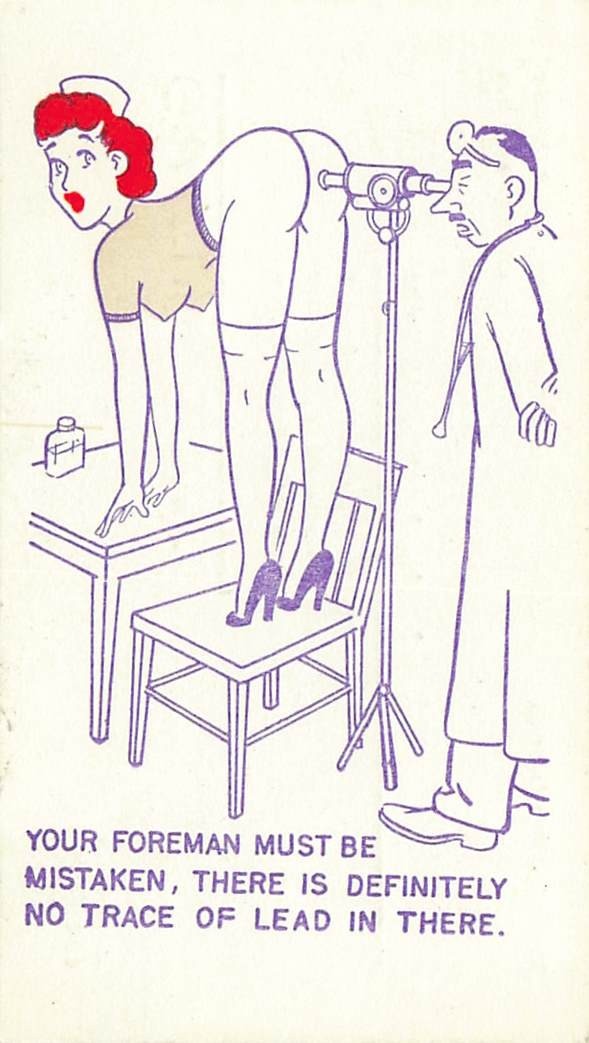 VTG Laff Mechanic Card Risque Humor Cartoon Pin Up Heels Stockings Butt Tracy CA