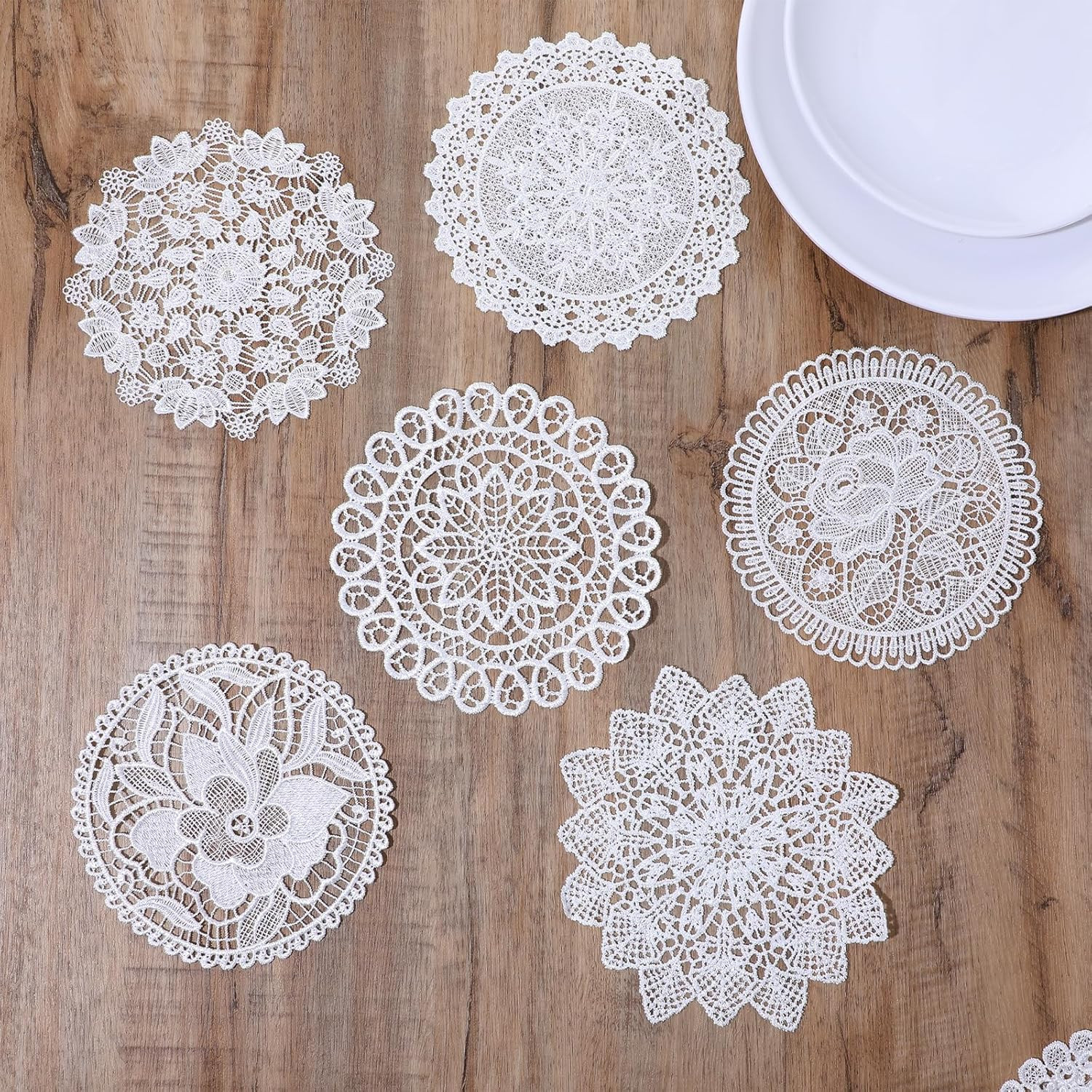 6PCS White Vintage Crochet Doilies, 6 Inch round Lace Placemats Doilies Handmade