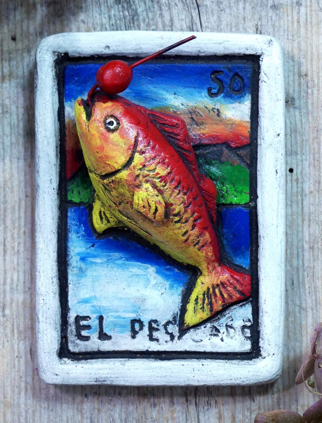 Clay Loteria #50 El Pescado The Fish by Rafael Pineda Mexico Board Game Folk Art