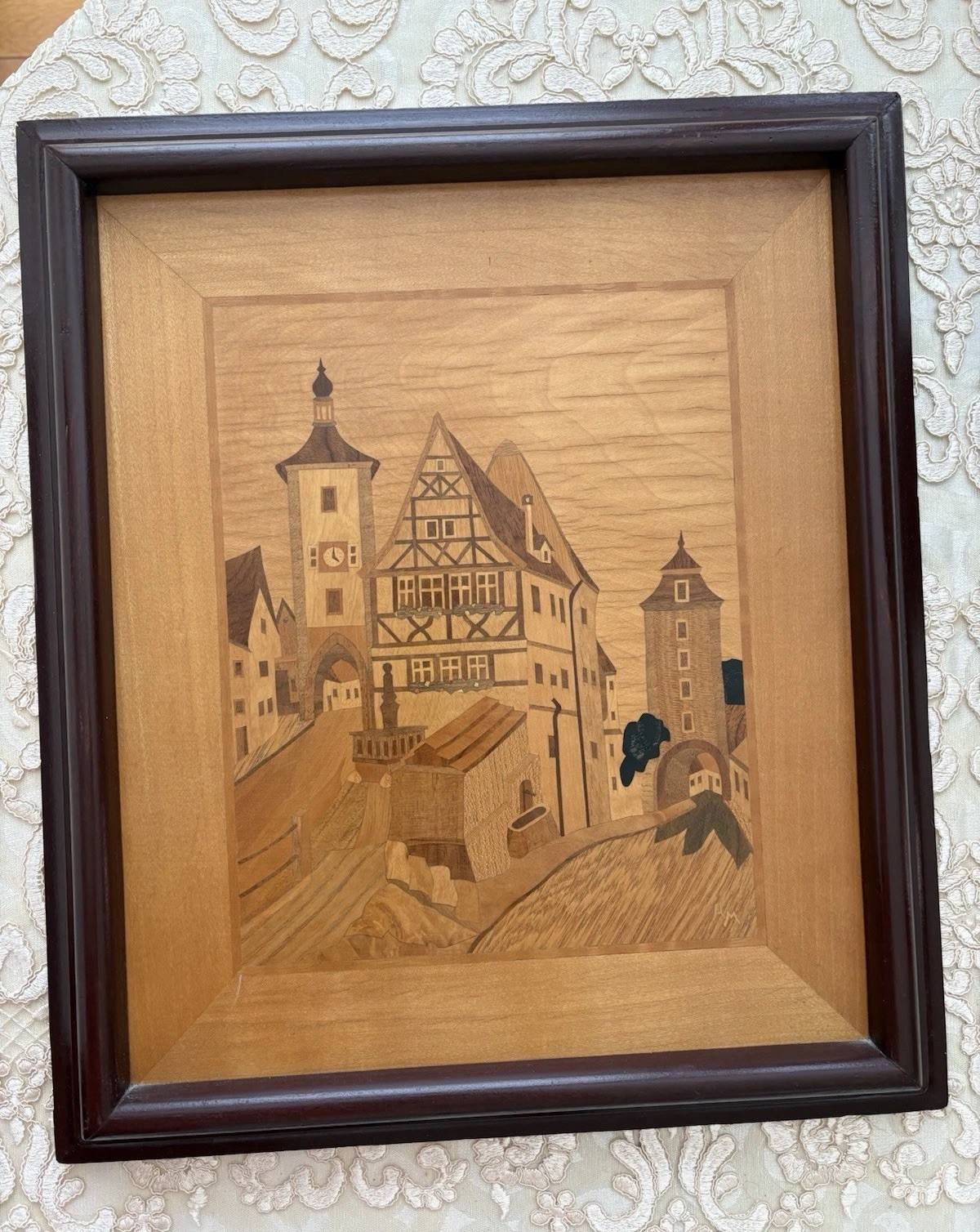 Vintage Adolf Mayer Wood Marquetry Wall Art – Rothenburg Plönlein
