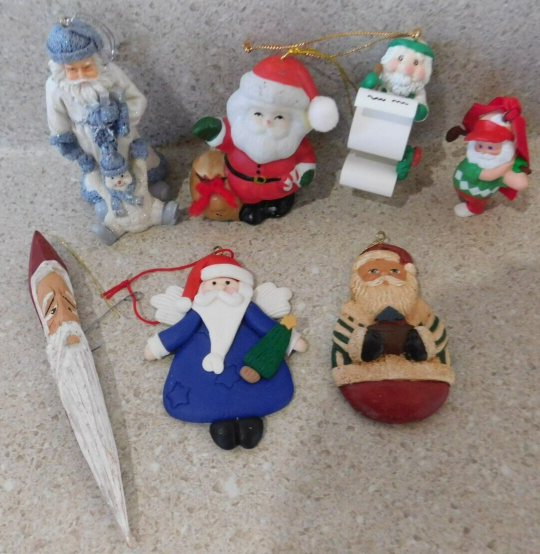 Lot Of 7 Christmas Themed Santa Claus Hanging Ornaments