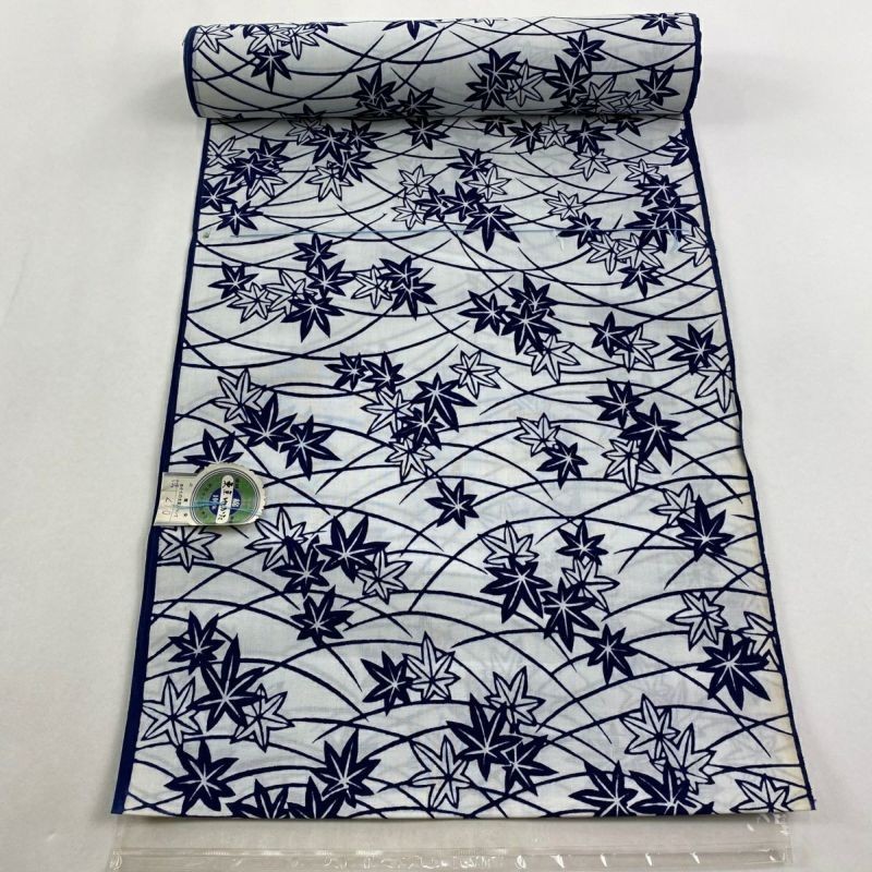 Unused Vintage Japanese Cotton Yukata Fabric Bolt – White with Maple 