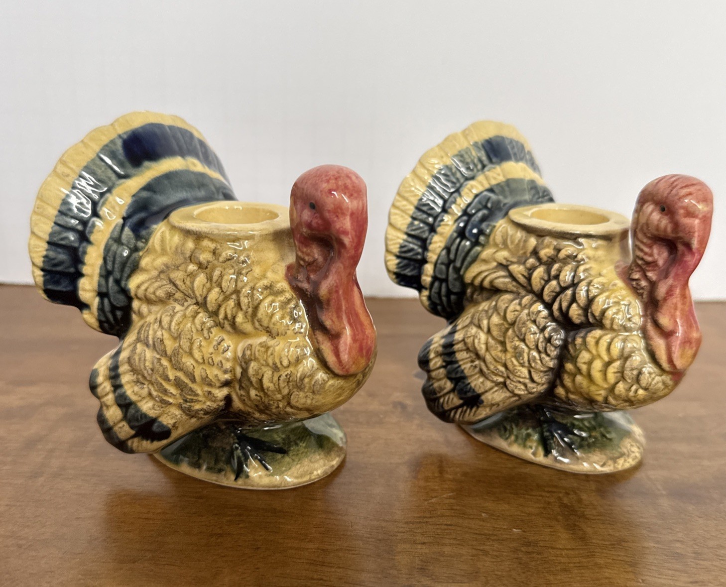 Pair Of Vintage Ceramic Turkey Taper Candle Holder Thanksgiving Napcoware