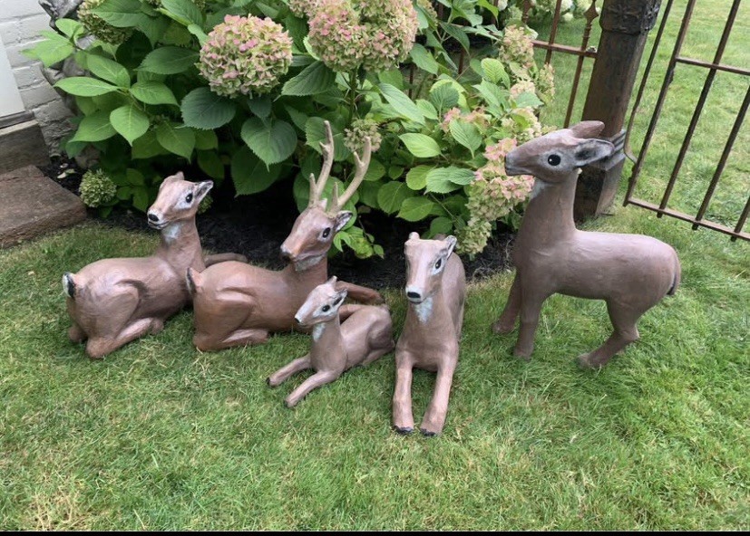 Vtg Set Of 5 Large Paper Mache Reindeer Classic Folk Art Holiday Christmas