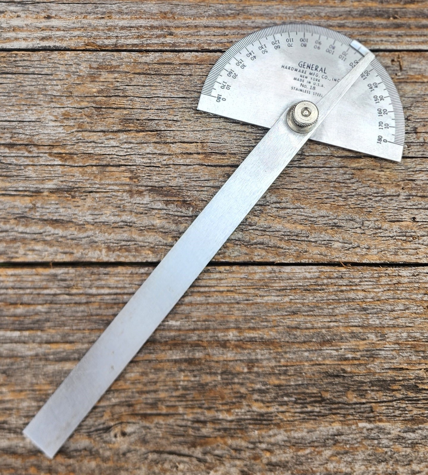 Vintage General Hardware Mfg No. 18 Stainless Steel Protractor USA Layout Tool Vintage General Hardware Mfg No. 18 Stainless Steel Protractor USA Layout Tool