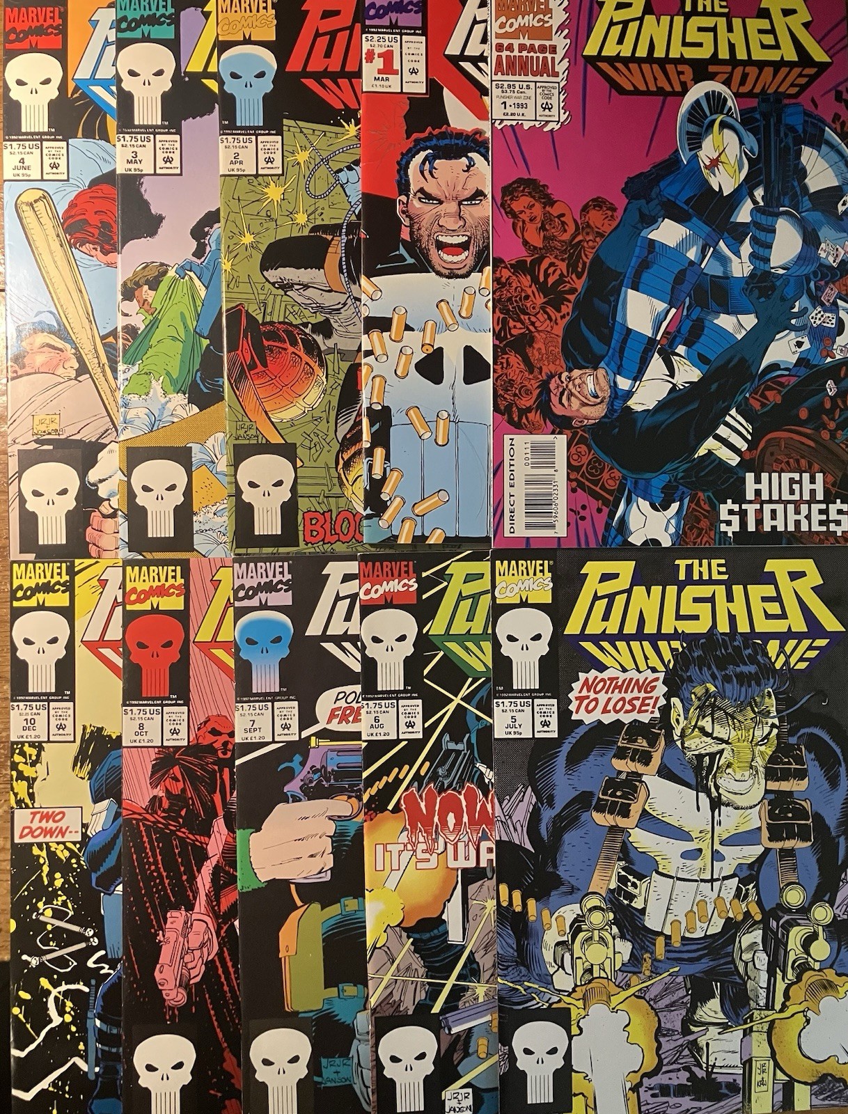 Punisher War Zone #1 2 3 4 5 6 7 8 10 & Annual 1 1992 Marvel Comic Lot