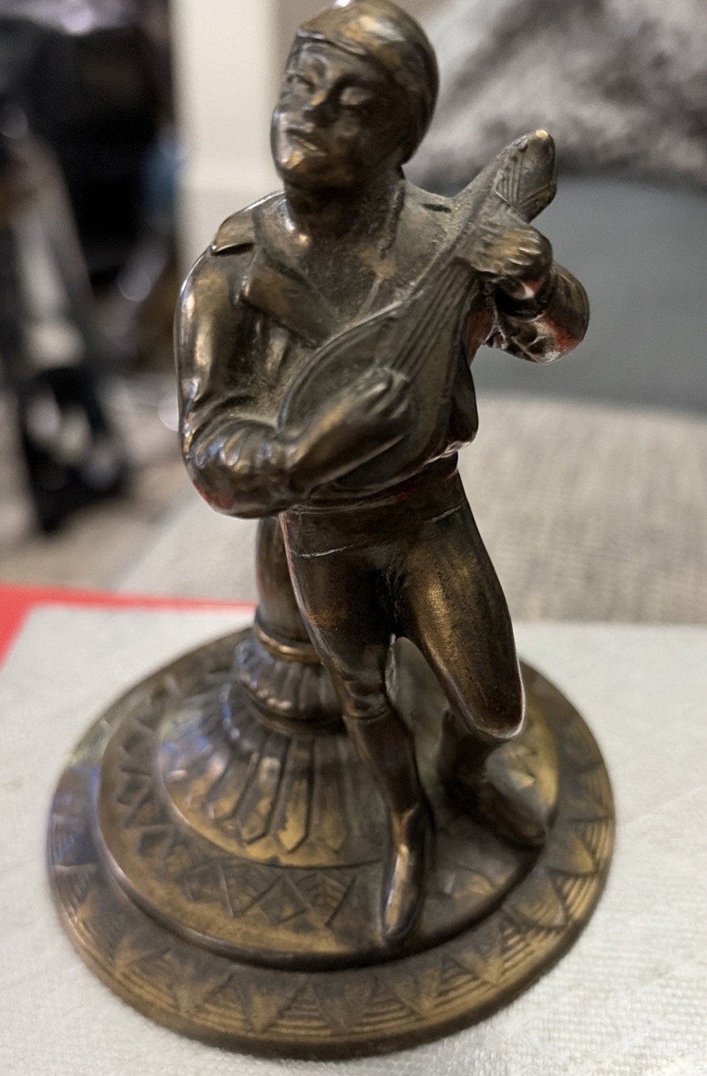 Antique Vantines Art Deco Brass Minstrel Mandolin Musician Plse Read Description Antique Vantines Art Deco Brass Minstrel Mandolin Musician Plse Read Description
