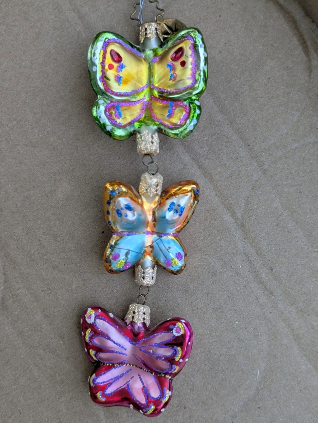CHRISTOPHER RADKO THREE BUTTERFLIES TRIPLE ORNAMENT 8 CHRISTOPHER RADKO THREE BUTTERFLIES TRIPLE ORNAMENT 8