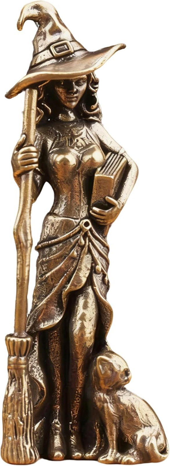 Brass Witch Statue with Cat, 2.48×0.94 Inches Vintage Metal Witch Figurine, Hall Brass Witch Statue with Cat, 2.48×0.94 Inches Vintage Metal Witch Figurine, Hall
