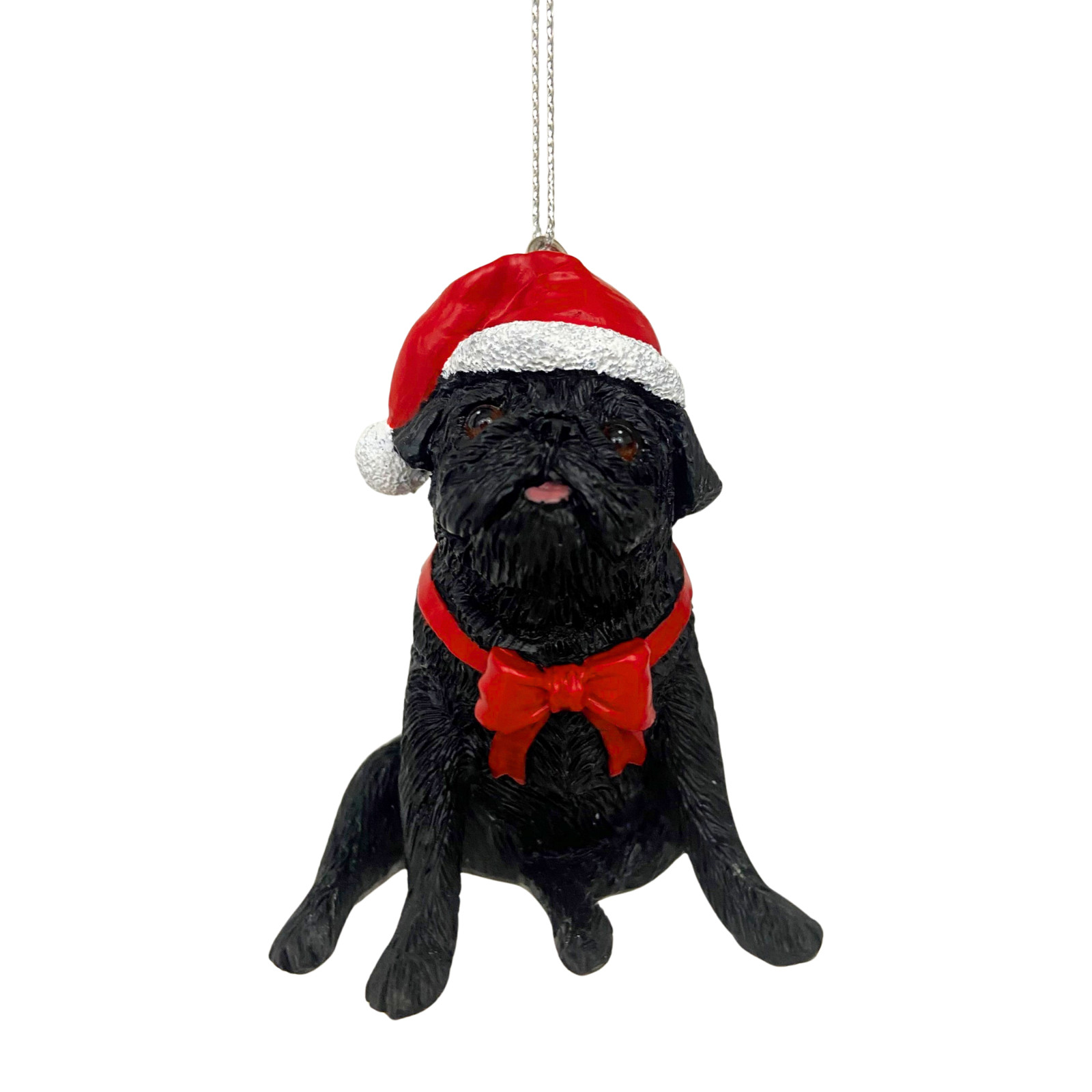 Black Pug Dog Christmas Ornament with Santa Hat New Cute Gift for Pug Lover Black Pug Dog Christmas Ornament with Santa Hat New Cute Gift for Pug Lover