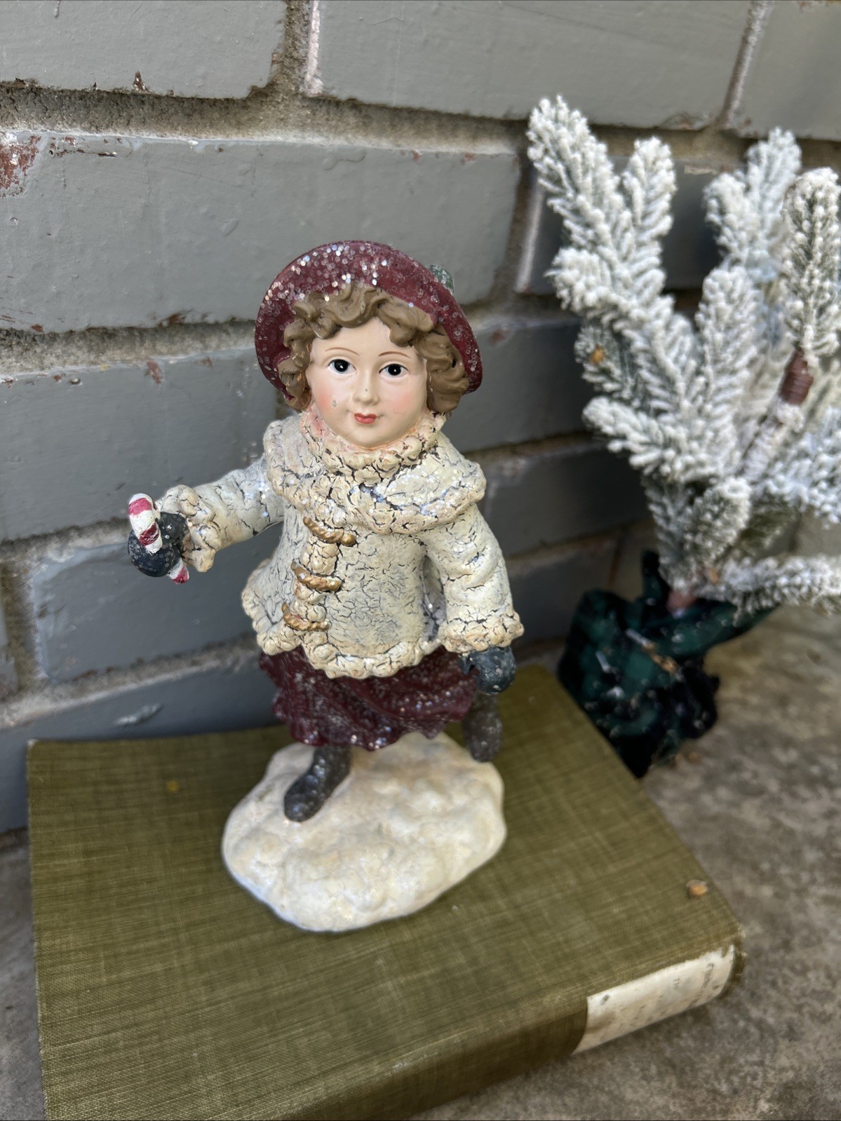 Christmas Figurine Vintage Style Girl With Candy Cane Christmas Figurine Vintage Style Girl With Candy Cane
