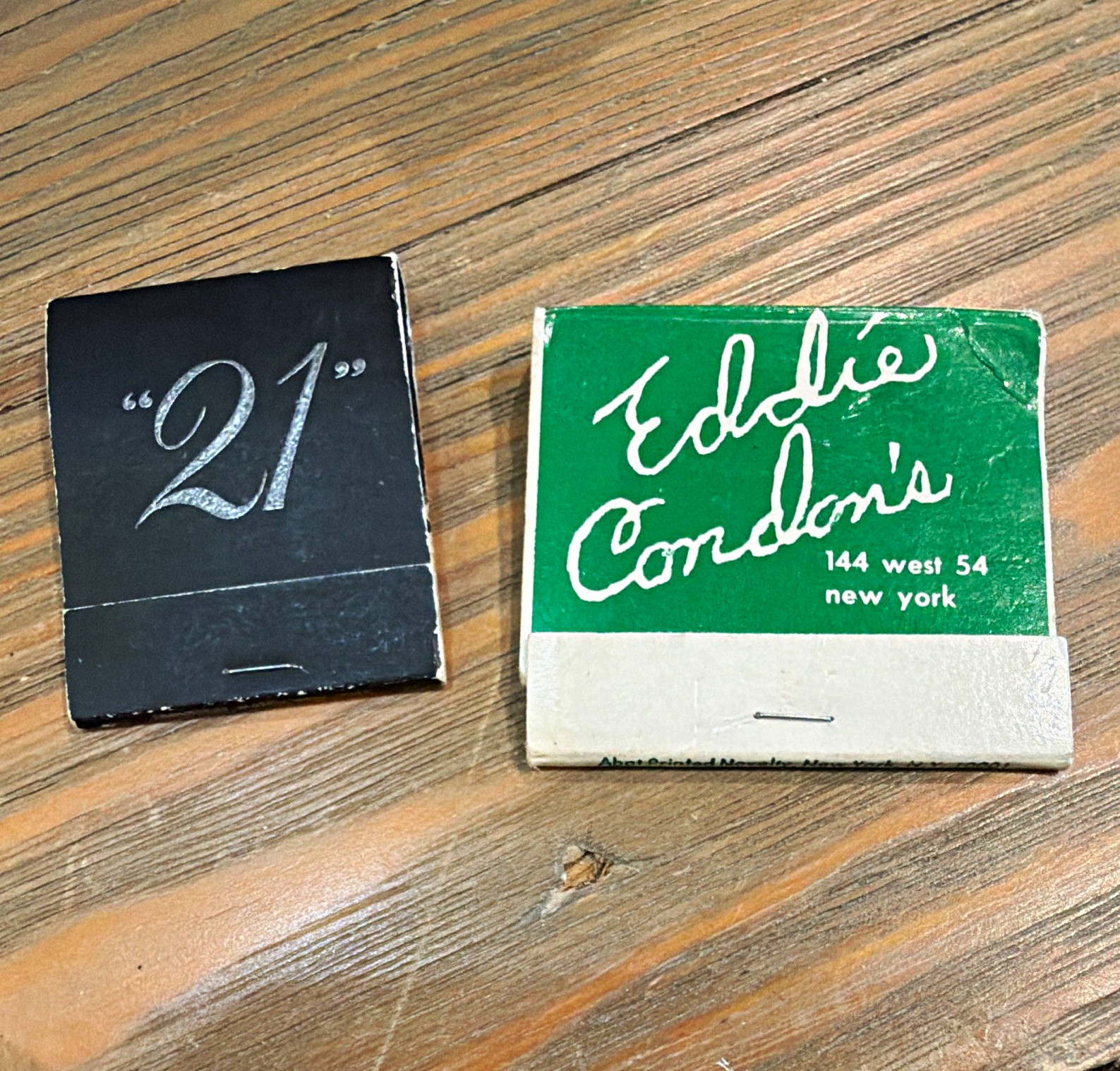 Lot of 2 Vintage New York Matchbooks: The “21” Club & Eddie Condon’s Jazz Club