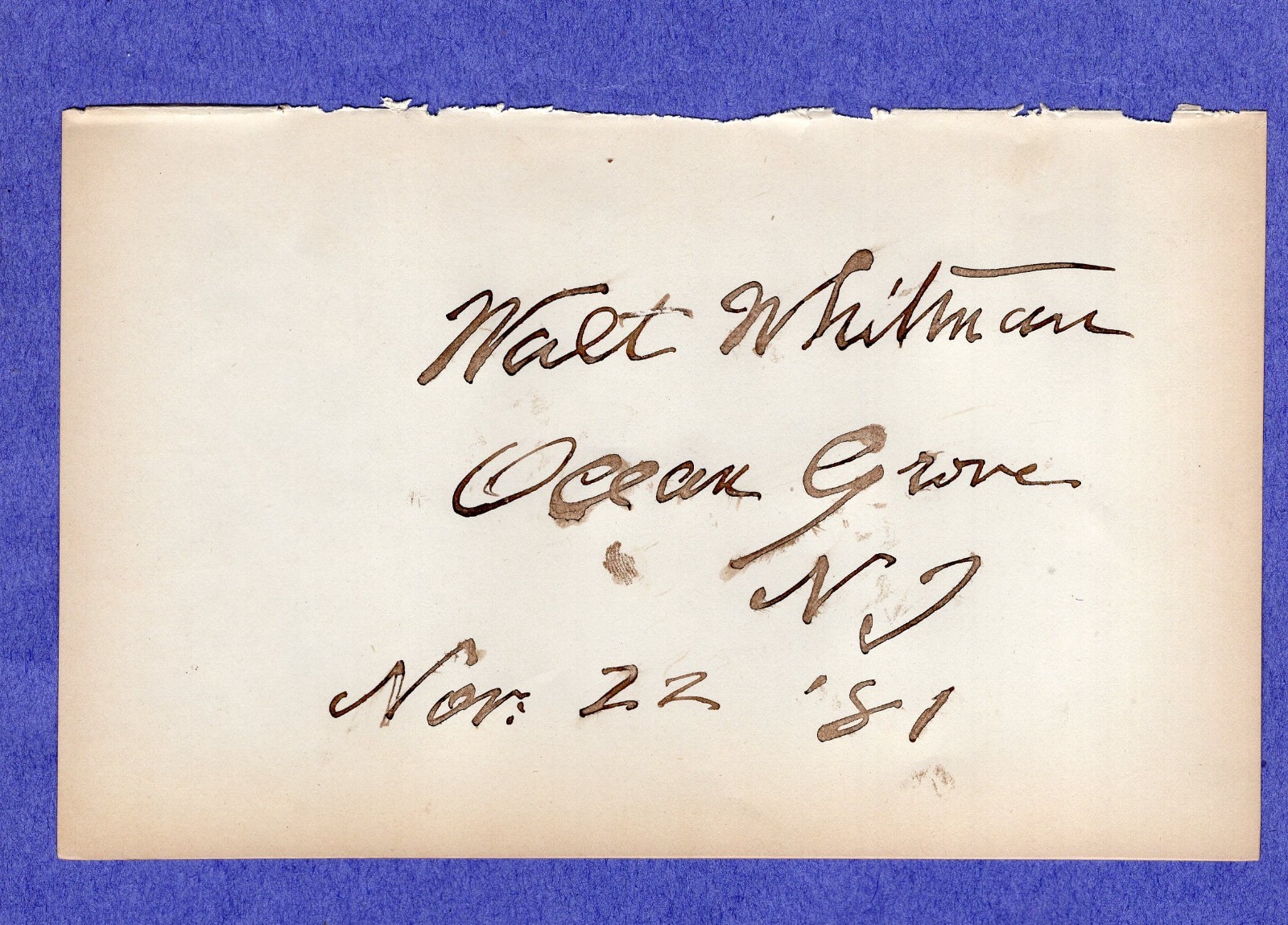 WALT WHITMAN 1881 AUTOGRAPHED BOOK PAGE