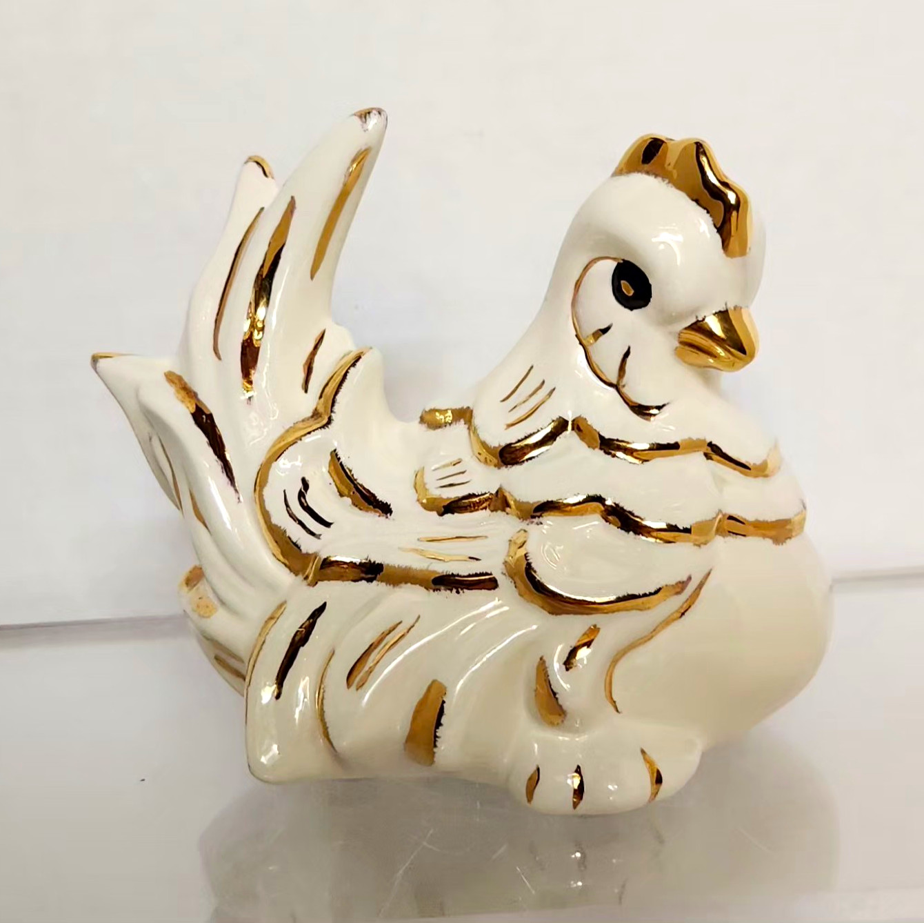 Vintage Freeman McFarlin Hen Chicken Figurine, Hand-Painted Gold Ceramic Vintage Freeman McFarlin Hen Chicken Figurine, Hand-Painted Gold Ceramic