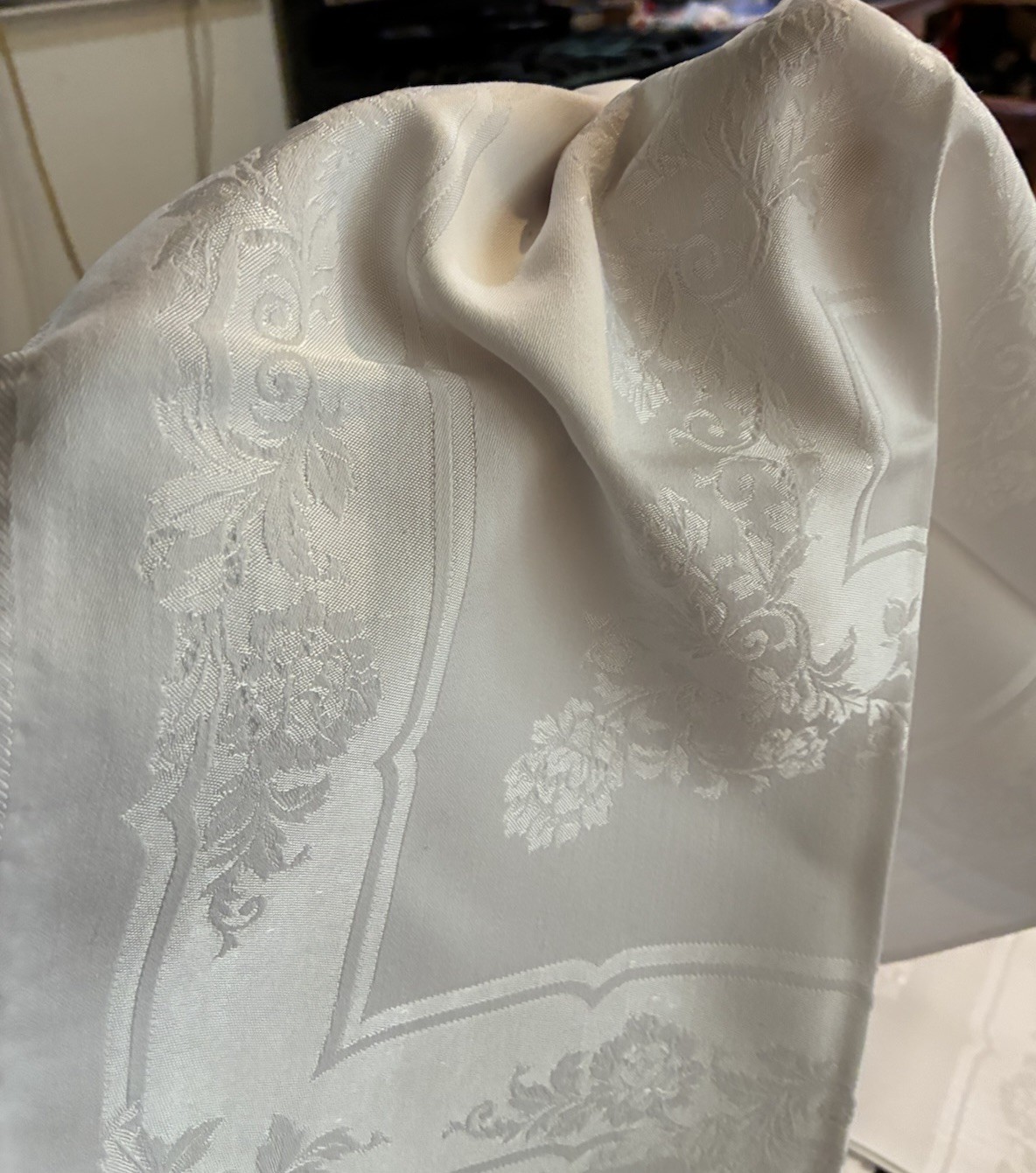 Vintage Double Damask White Linen Dinner Napkins Set of 6 Engelside Restored