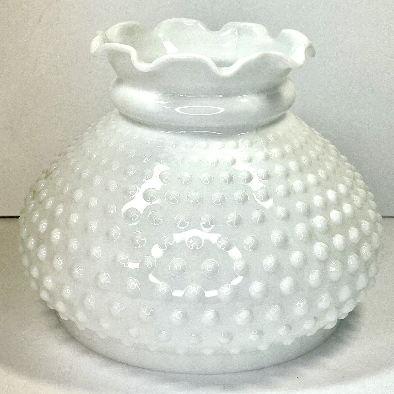 Vntg Hobnail Milk Glass Ruffle Top Lampshade 6.5” Fitter  3 Available Mint Cond