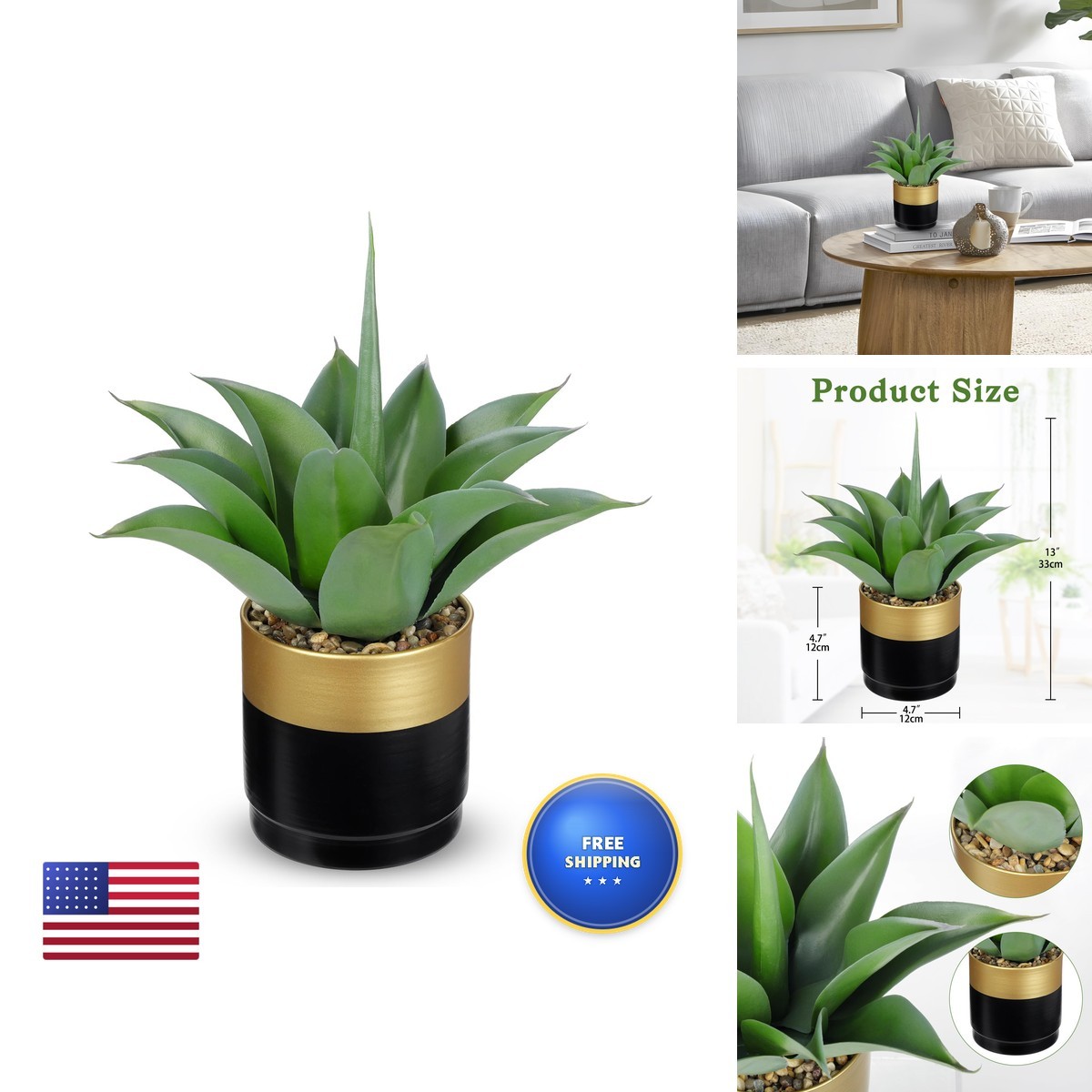 Briful Artificial Agave Plant Black and Gold Metal Pot 13 Inch Tall Briful Artificial Agave Plant Black and Gold Metal Pot 13 Inch Tall