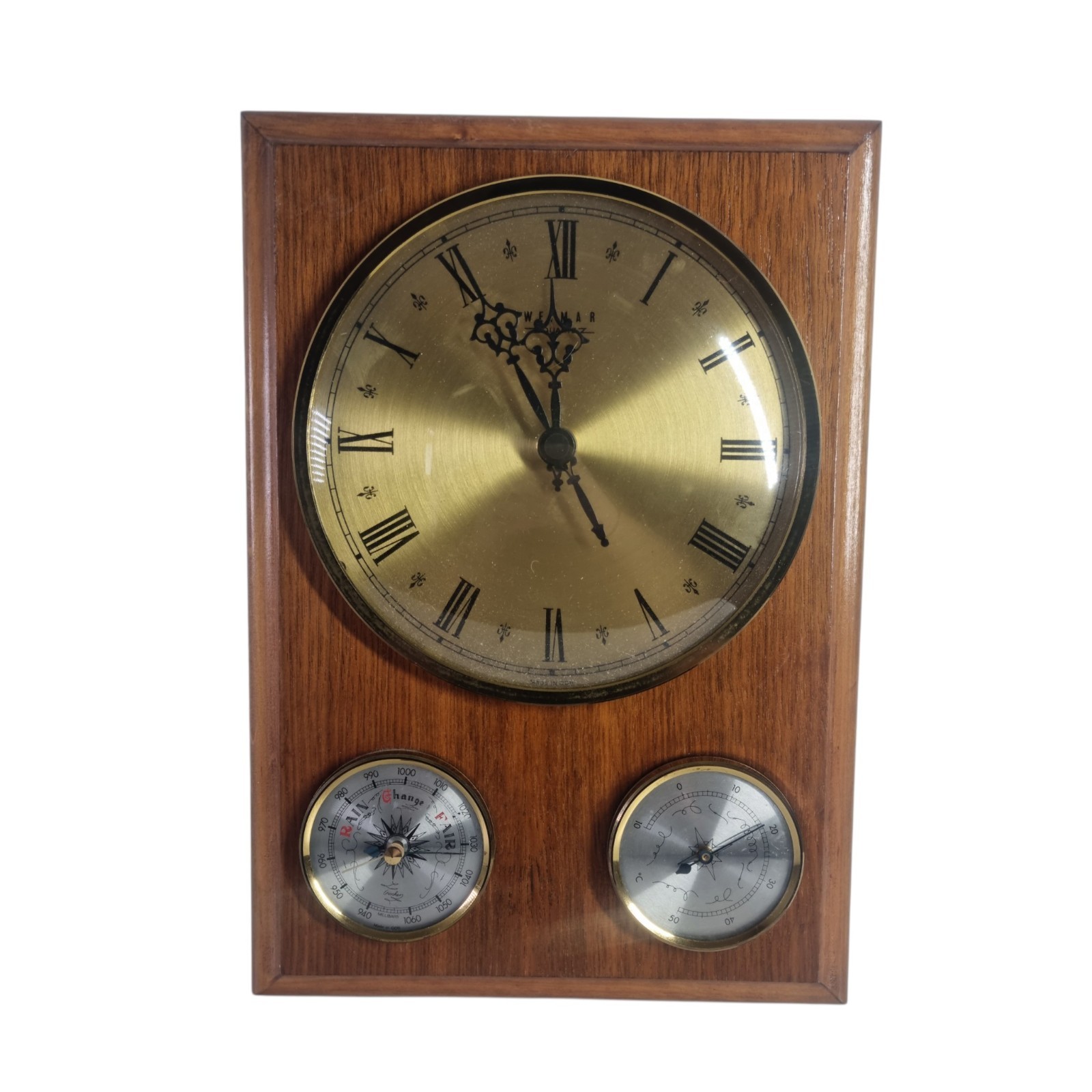 Vintage Weimar Trifunctional Wall Clock Barometer Wooden Mounted Vintage Weimar Trifunctional Wall Clock Barometer Wooden Mounted