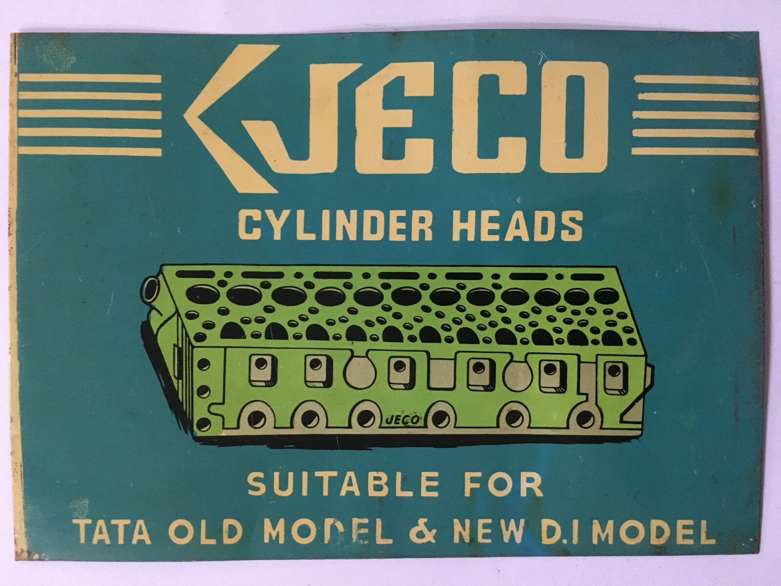 India Vintage Tin Sign JECO CYLINDER HEADS 10in x 7in India Vintage Tin Sign JECO CYLINDER HEADS 10in x 7in