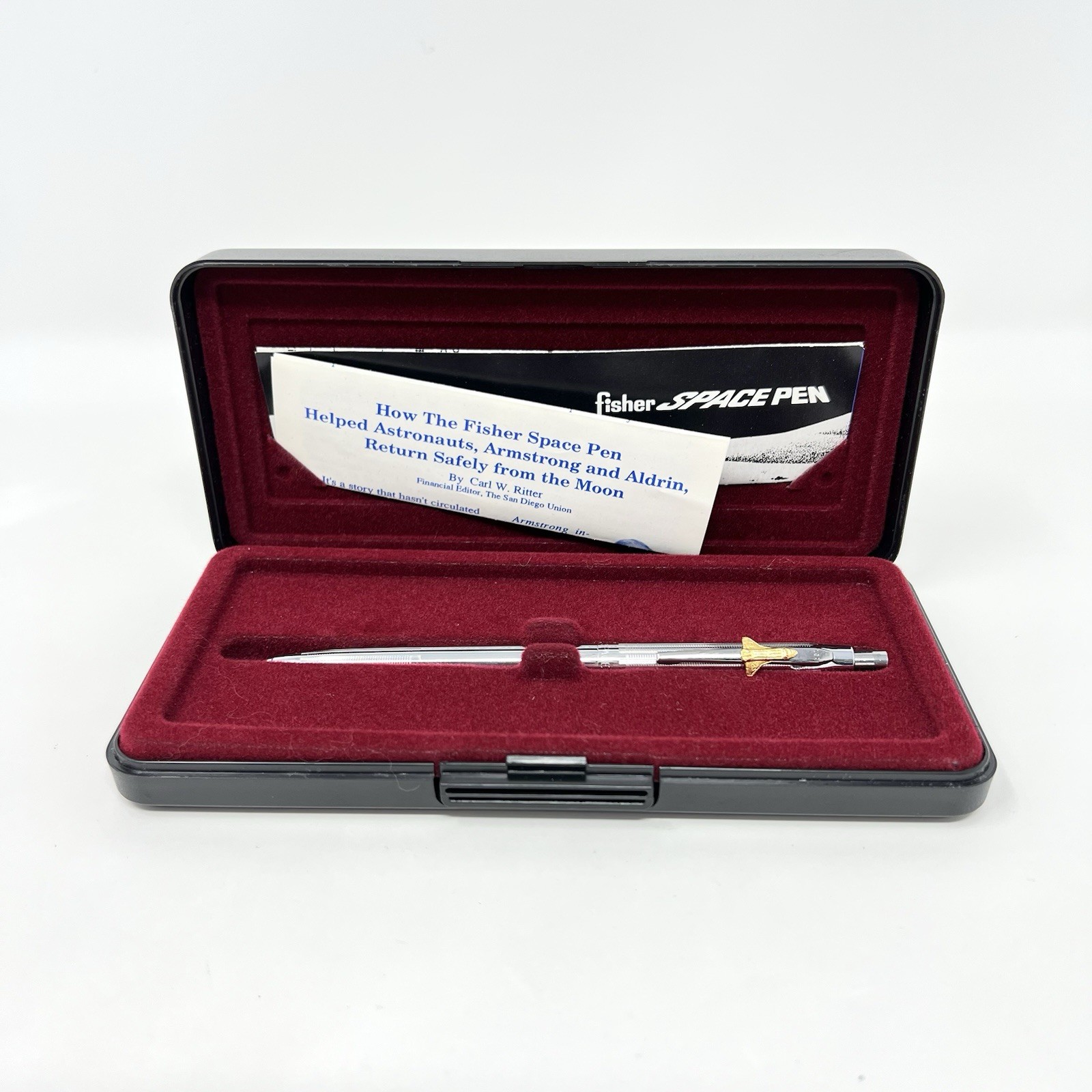 Vintage Fisher AG7 Astronaut Space Pen Gold Shuttle Emblem Case Papers Working