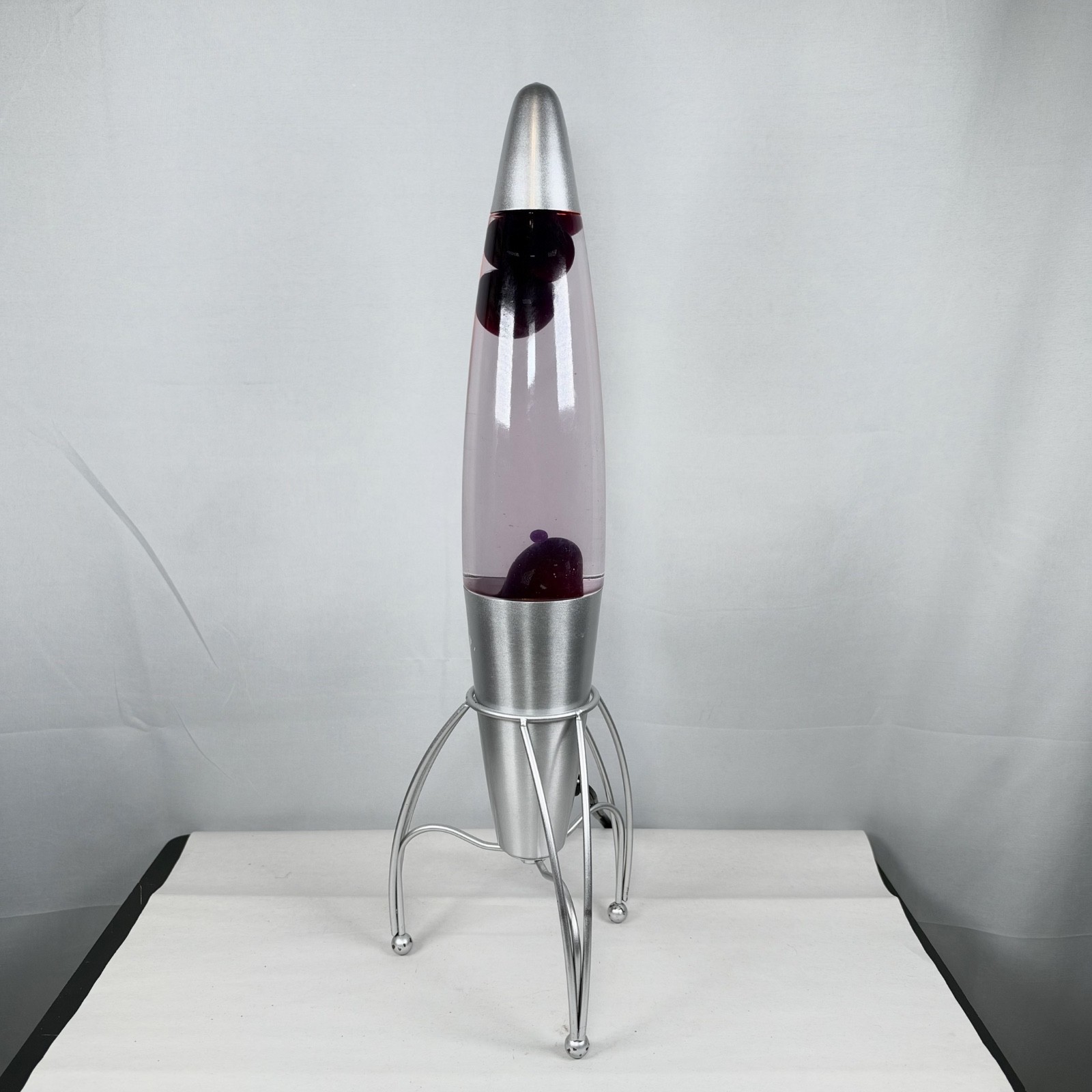 Vintage Rare Lava Lamp Silver Starship Rocket Ship Purple/Red Lava 18” / Working