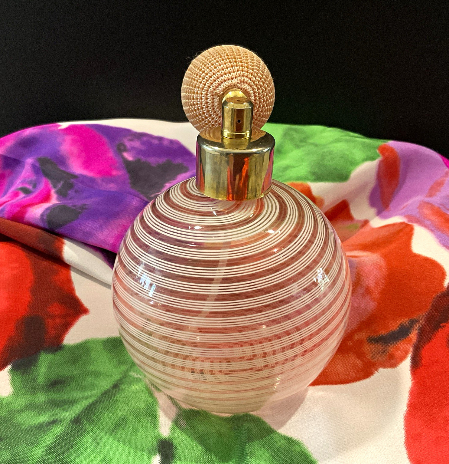 Vtg MURANO Glass Perfume Bottle Mezza Filigrana Swirl Latticino Atomizer Vtg MURANO Glass Perfume Bottle Mezza Filigrana Swirl Latticino Atomizer