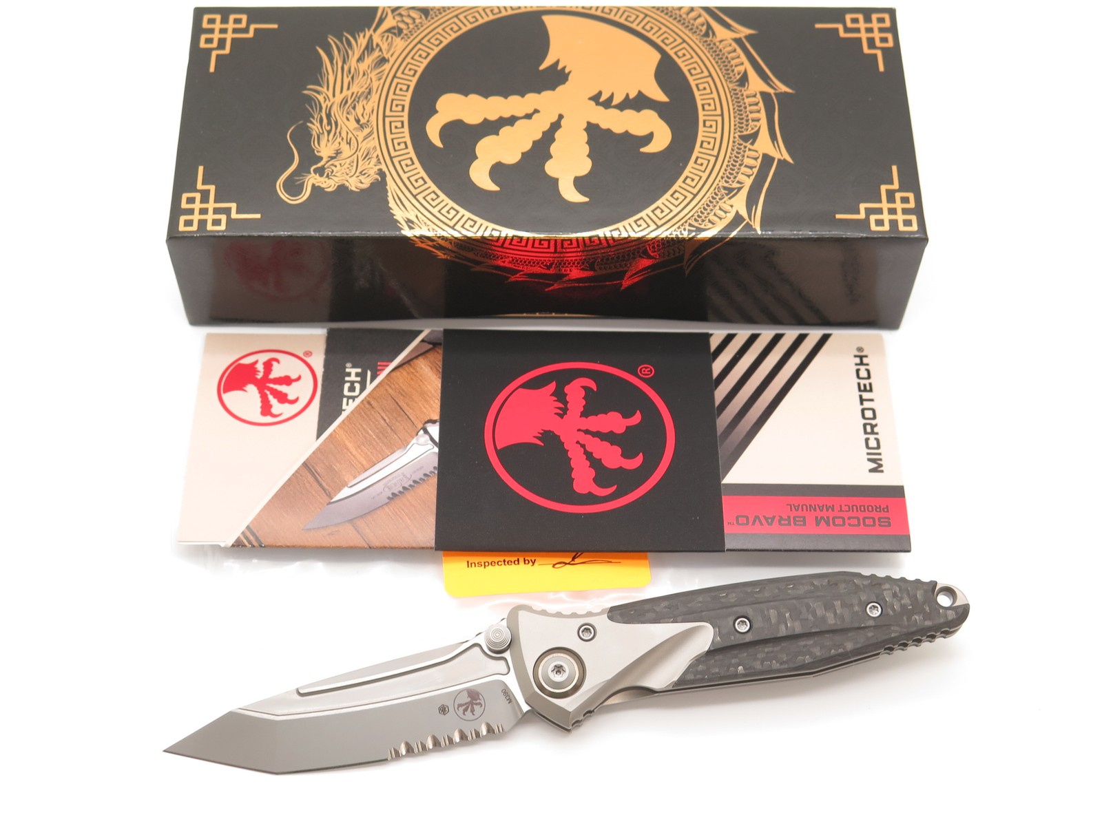 Microtech Socom Bravo Mini 261M-8 Titanium CF M390 Tanto Folding Pocket Knife Microtech Socom Bravo Mini 261M-8 Titanium CF M390 Tanto Folding Pocket Knife