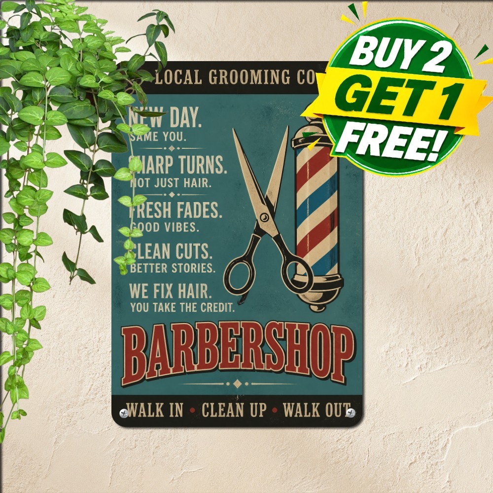 Vintage Style Barber Shop Lady Sign Retro Haircut Salon Lounge Metal Plaque
