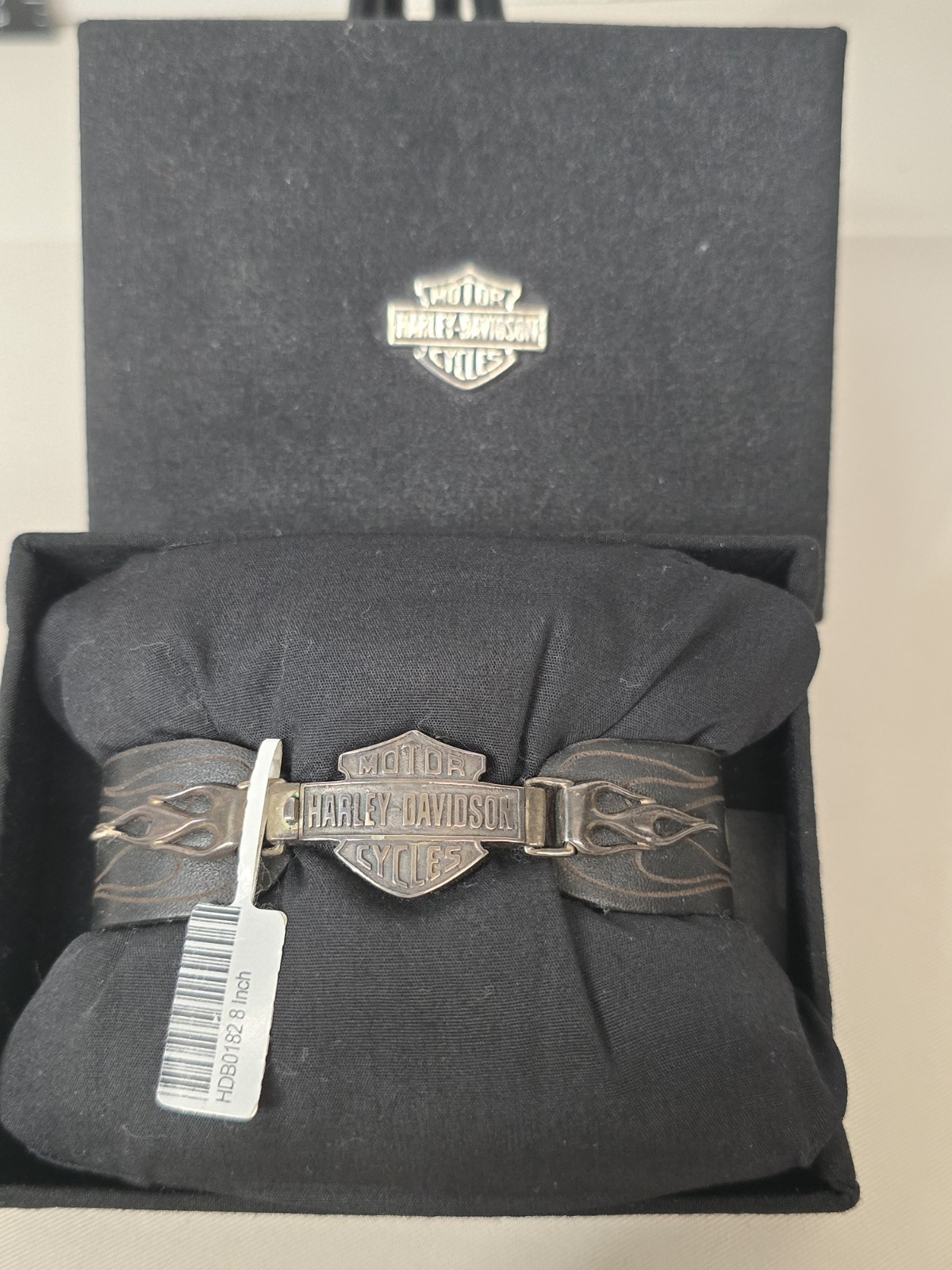 Harley-Davidson Vintage MOD Leather 925 Silver Bracelet Cuff New Rare 