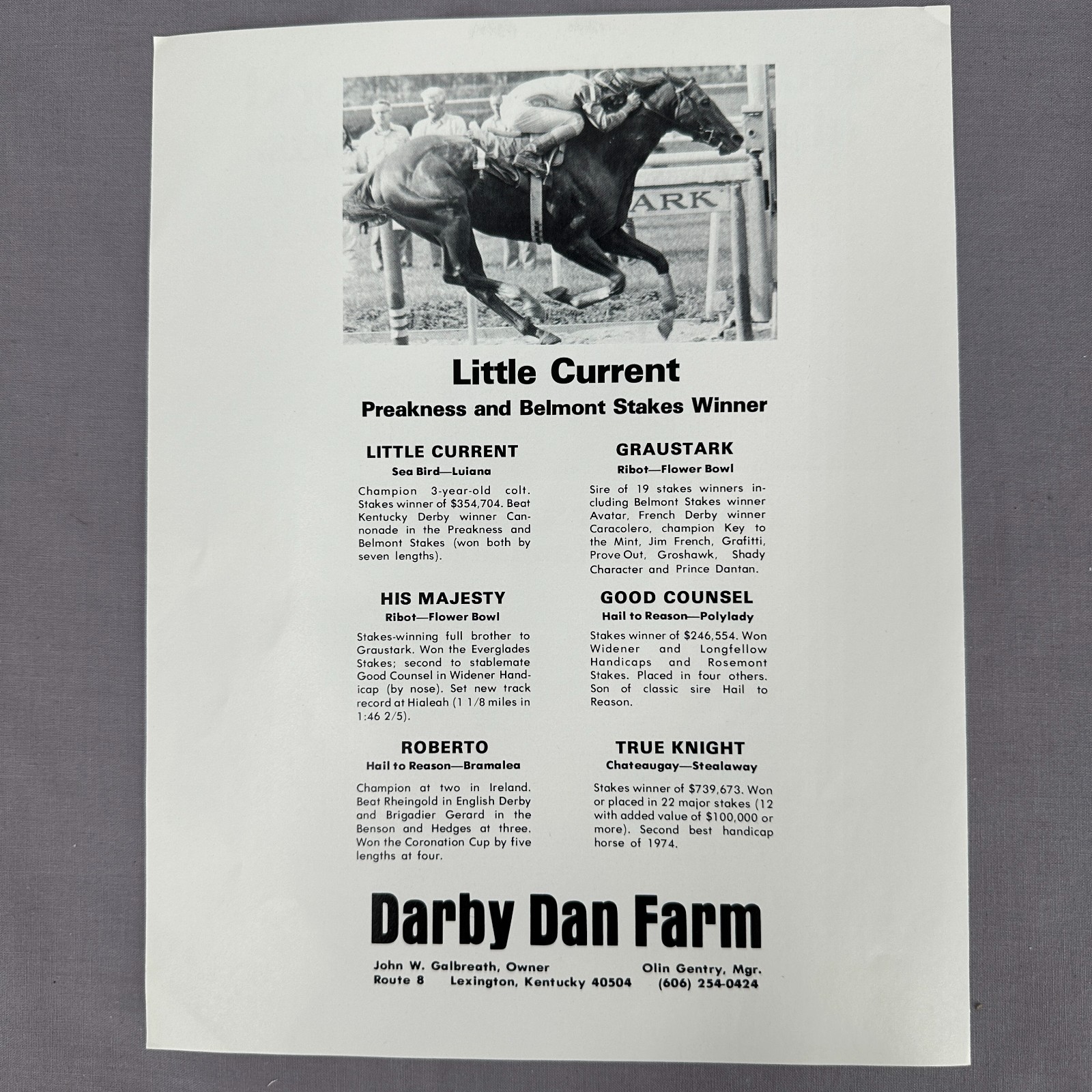 1976 Little Current Horse Racing Print Ad Darby Dan Farm Preakness Belmont