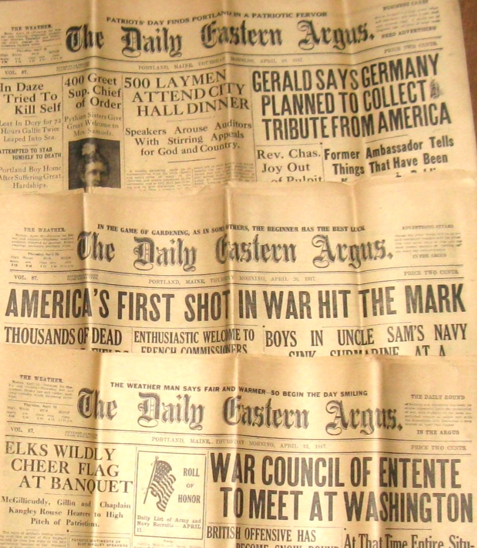 World War I Newspapers April 1917 The Daily Eastern Argus Portland ME ~Lot of 3 World War I Newspapers April 1917 The Daily Eastern Argus Portland ME ~Lot of 3
