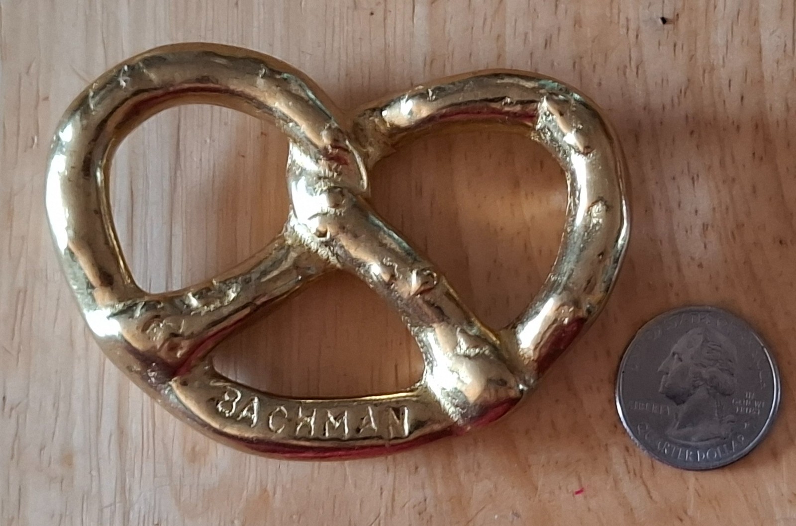 Vintage 1960s-80s Bachman Brass Pretzel Advertising Paperweight Desk Figurine