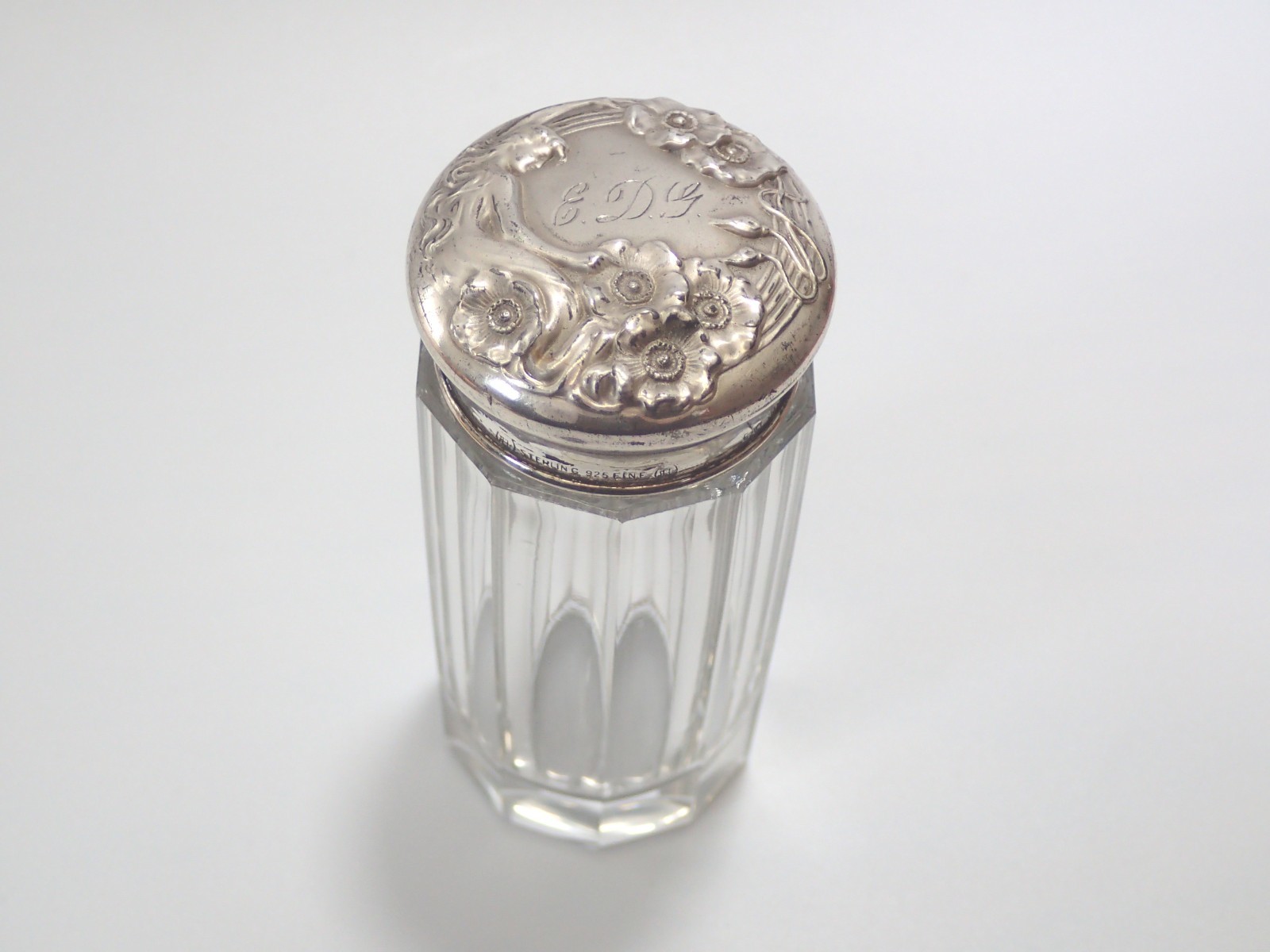 Antique Unger Brothers Silver and Crystal Vanity Jar Powder Dispenser Antique Unger Brothers Silver and Crystal Vanity Jar Powder Dispenser