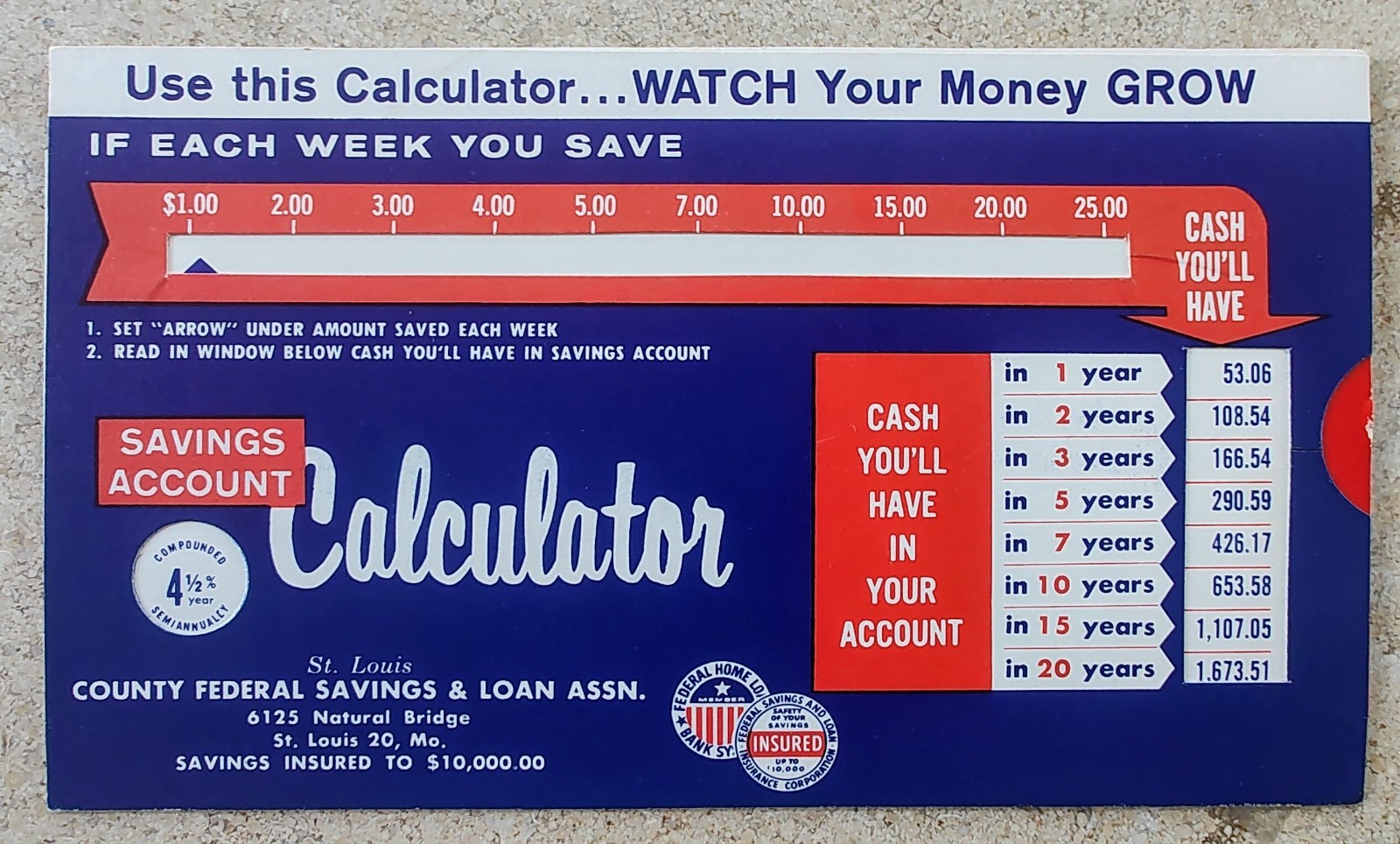 Vintage Savings Account Slide Rule \'Calculator\' (1961)
