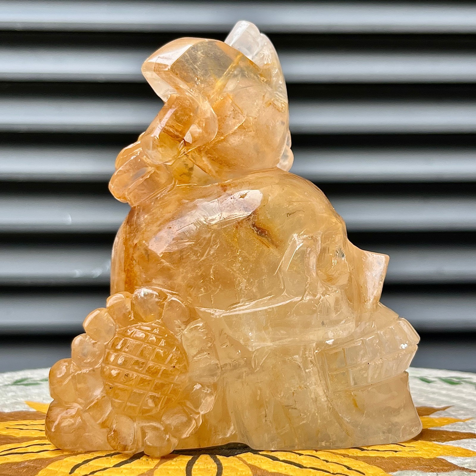 990 g  Clear Quartz Carving Golden Healer Yellow Inclusions Gemstone Home Gift