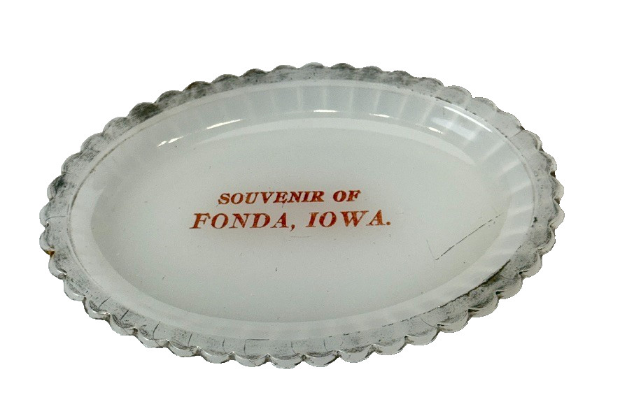 FONDA IA IOWA Antique Depression Milk Glass Souvenir Trinket DISH