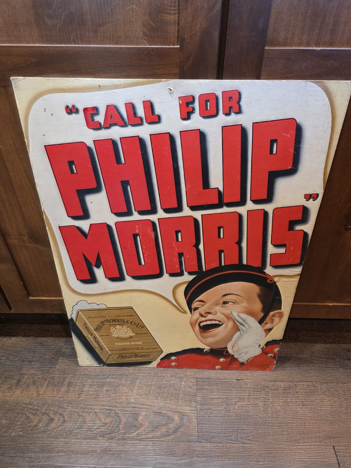 Rare Vintage 1930s Philip Morris Cigarettes Johnny Bellhop Heavy Cardboard Sign