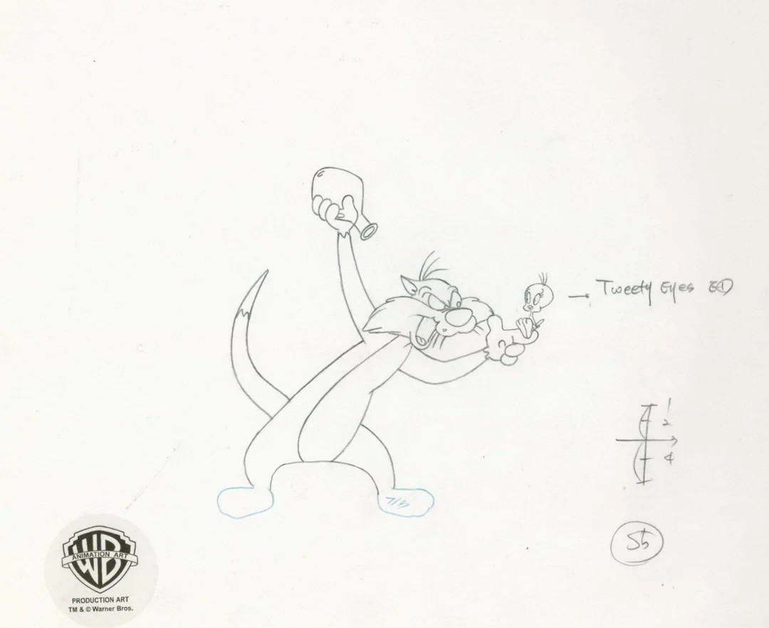 Looney Tunes- Sylvester and Tweety-Original Production Drawing Looney Tunes- Sylvester and Tweety-Original Production Drawing