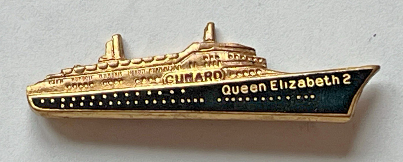 Vintage Gold Tone  Metal Cunard White Star Line Ship Queen Elizabeth 2 Pin