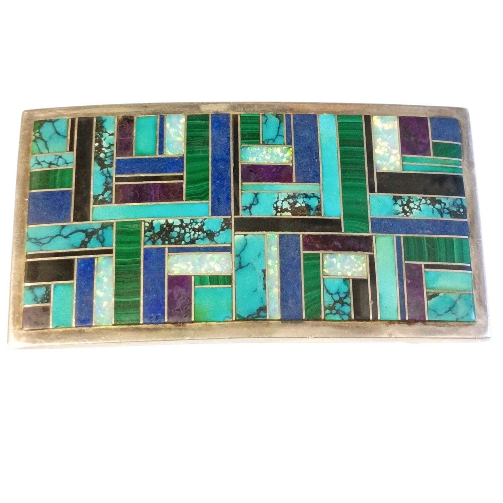 A Touch of Santa Fe Navajo Hubei Turquoise, Malachite Lapis Opal Buckle 