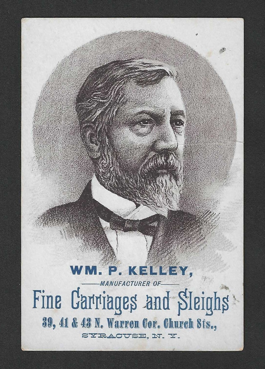 c1880's H603 James Blaine Trade Card - Fine Carriages & Sleighs - Syracuse, NY