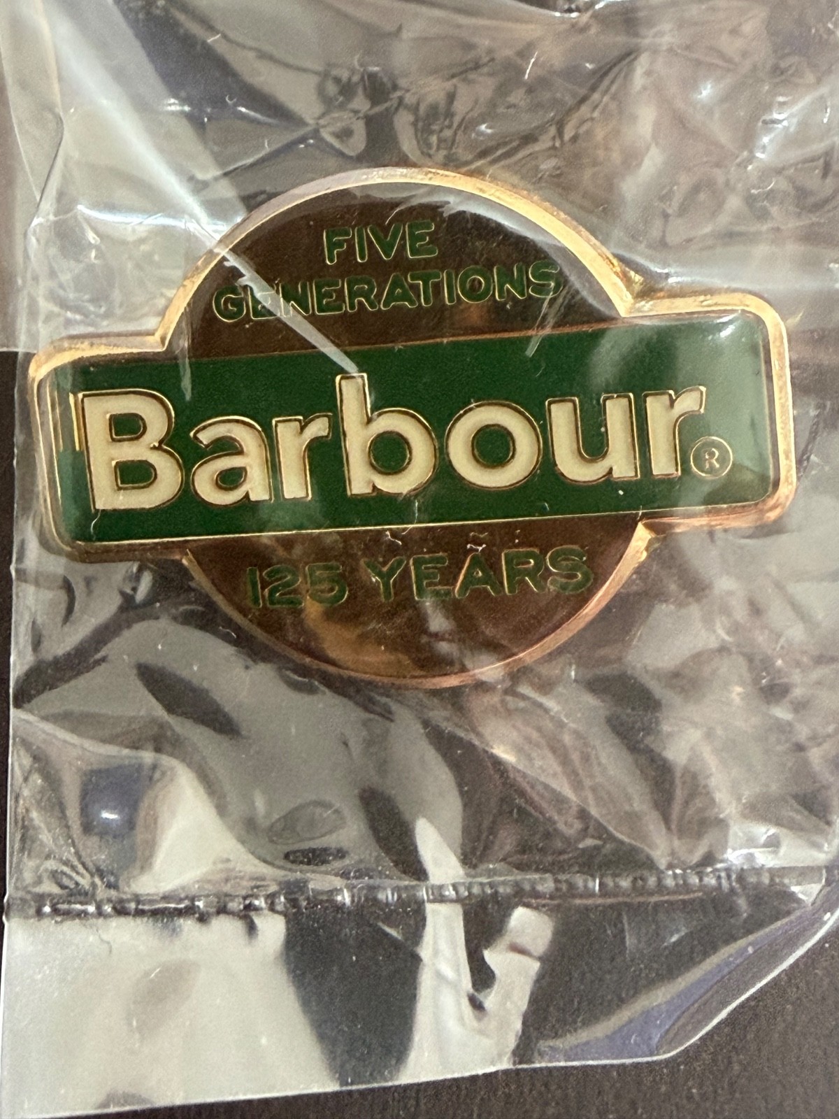 Barbour Five Generations 125 Years Gold Tone & Enamel Pin Badge 30mm x 21mm Barbour Five Generations 125 Years Gold Tone & Enamel Pin Badge 30mm x 21mm