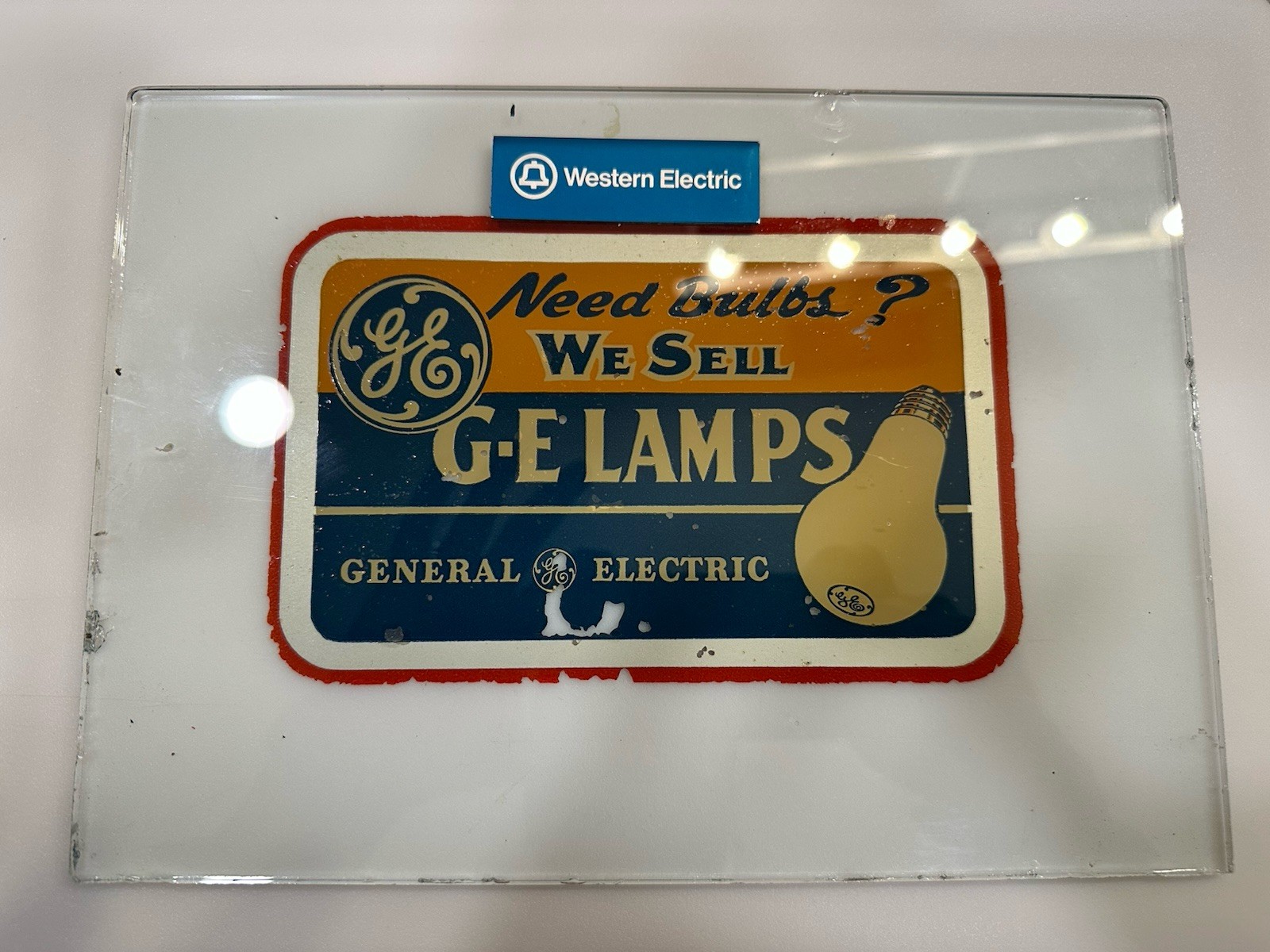 Vintage 1940s GE G-E Lamps Reverse Glass Advertising Sign Need Bulbs 8x11 Glass Vintage 1940s GE G-E Lamps Reverse Glass Advertising Sign Need Bulbs 8x11 Glass