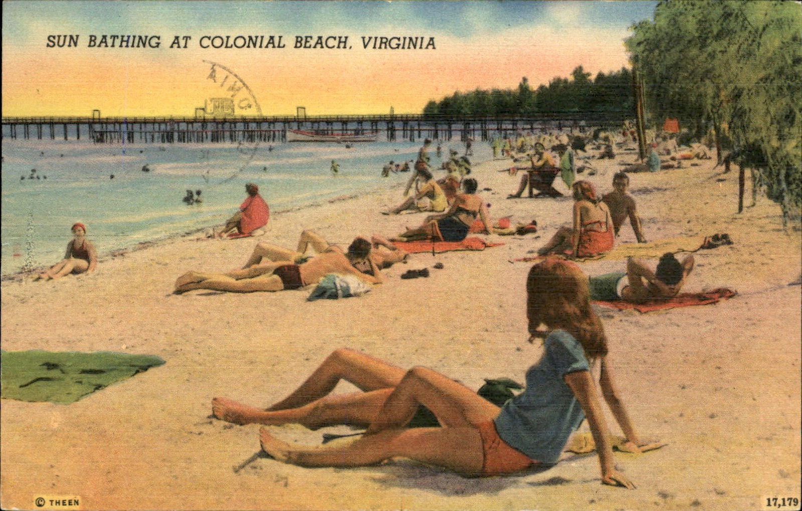 Colonial Beach VA Sun Bathing Theen c1940s-50s Vintage Postcard Colonial Beach VA Sun Bathing Theen c1940s-50s Vintage Postcard