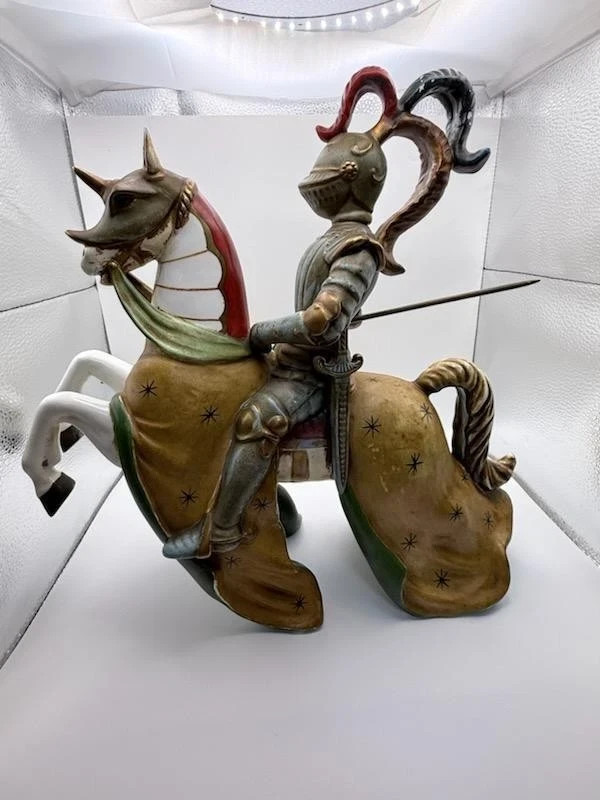 VINTAGE UGO ZACCAGNINI JOUSTING KNIGHT ON HORSE PORCELAIN FIGURINE PAIR
