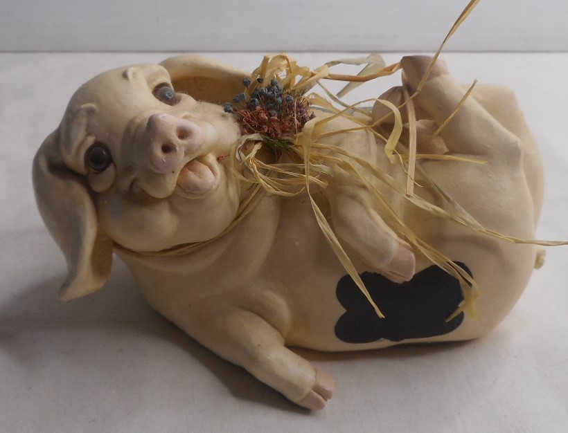 Gloucestershire Old Spots Pig Resin Figurine On its Back 5.5 Gloucestershire Old Spots Pig Resin Figurine On its Back 5.5