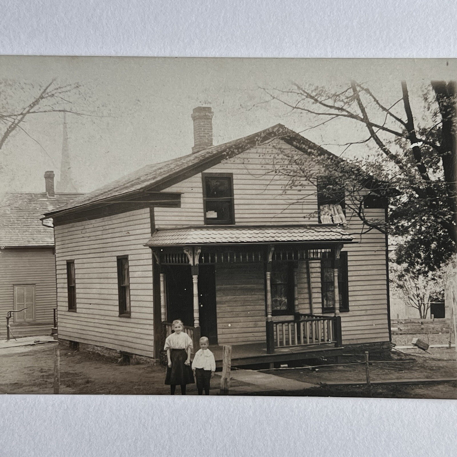 Antique RPPC Real Postcard Photograph Beautiful House Adorable Children
