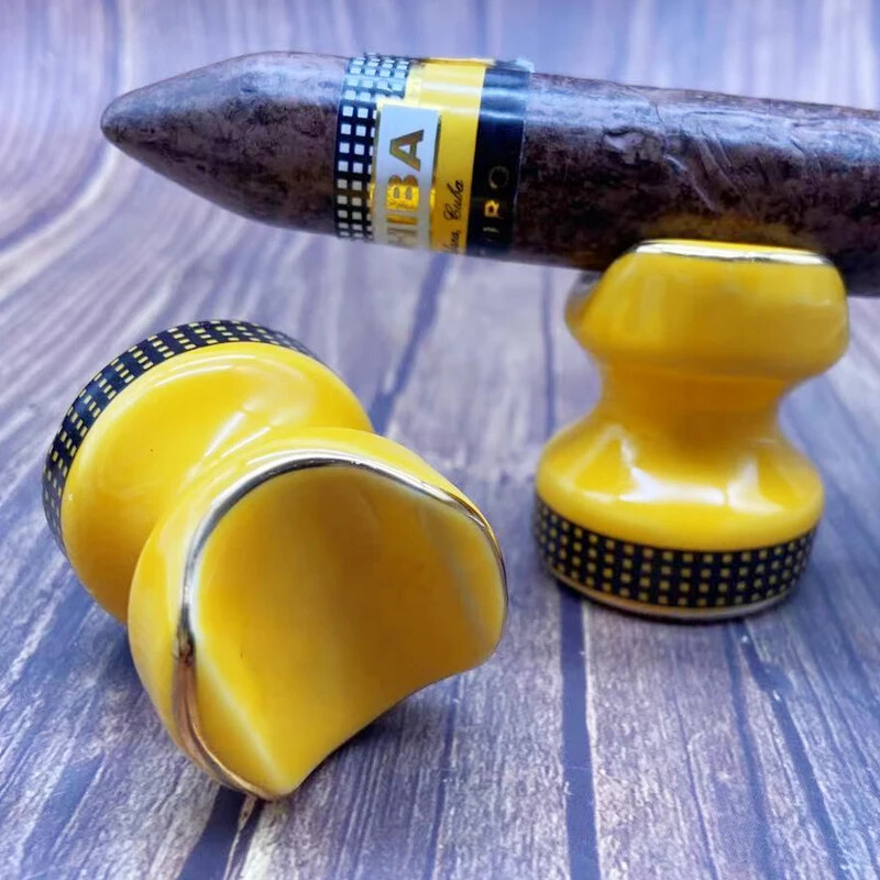 Travel Portable Yellow Cigar Ceramic Cigar Cigarette Rack Smoking Accessories